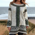 Women's Irish Celtic Knotted Floral Jacquard Crew Neck Sweater Dress artswardrobe