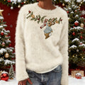 Women's Christmas Bunny Embroidered Cozy Knit Sweater