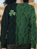 Irish Shamrock Embroidered Jacquard Cozy Knit Sweater artswardrobe
