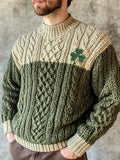 Men's Shamrock Embroidered Celtic Jacquard Contrast Color Sweater artswardrobe