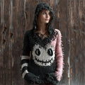 Halloween Spooky Face Contrast Distressed Knit Hooded Sweater elevenforest