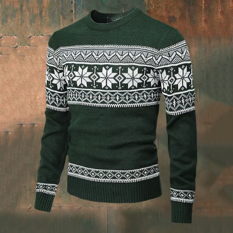 Comstylish Men's Vintage Christmas Snowflake Pattern Art Printed Knitted Warm Crew Neck Sweater