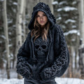 Women' Vintage Viking Tribal Celtic Skull Art Chunky Knit Hooded Sweater artswardrobe