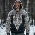 Men's Hooded Thick Sweater With Viking Style Tribal Totem And Wolf Totem Patterns elevenforest