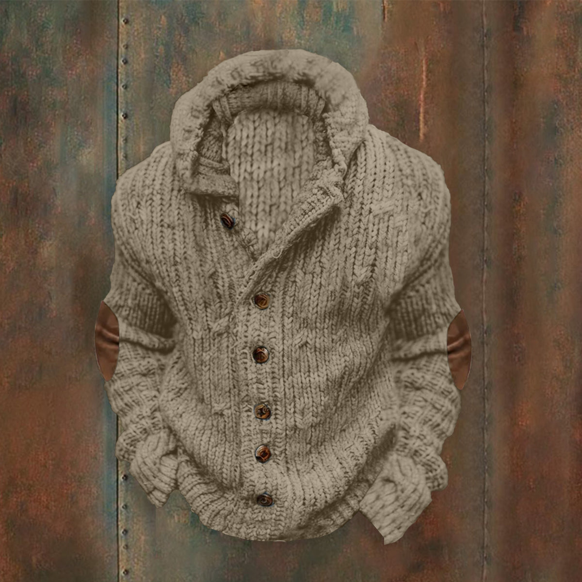 Vintage Cable Knit Basic Buttons Hooded Sweater artswardrobe