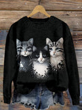 Lovely Cats Pattern Crew Neck Cozy Sweater elevenforest
