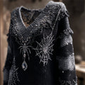 Halloween Gothic Crystal Spider & Spiderweb Embroidered Cozy Sweater artswardrobe
