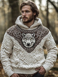 Men's Viking Wolf Celtic Jacquard Chunky Hooded Sweater artswardrobe