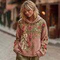 Women's Vintage Rose Floral Patchwork Cozy Knit Sweater Hooded artswardrobe