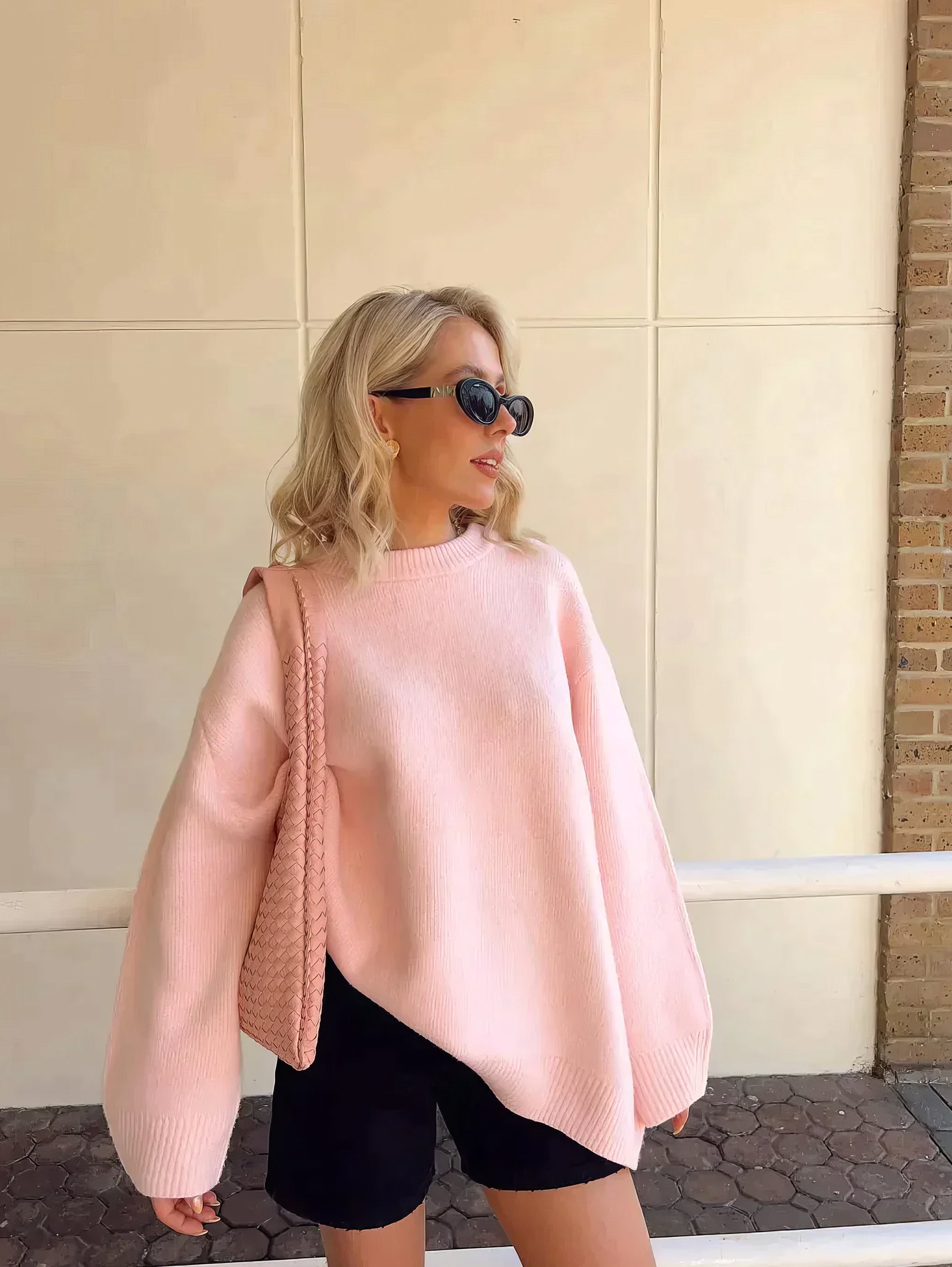 Katrien® | Pink crew neck sweater for women