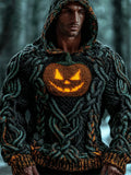 Viking Halloween Pumpkin Lights Men's Chunky Knit Twist Hooded Sweater artswardrobe