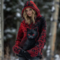 Comstylish Women's Tribal Black Cat Gradient Art Chunky Knit Hooded Sweater