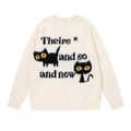 Abstract Cute Black Cat Graphic Jacquard Art Fuzzy Knit Unisex Sweater artswardrobe