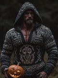 Men's Vintage Viking Halloween Embroidered Hooded Sweater artswardrobe