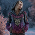 Vintage Purple Roses Viking Celtic Skull Hooded Cozy Knit Sweater artswardrobe