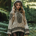 Women's Irish Celtic Knot Jacquard Contrast Hooded Sweater artswardrobe