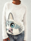 Lovely Cat Face Embroidered Cozy Knit Sweater elevenforest