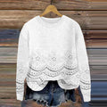 Vintage Floral Embroidery Lace Art Cozy Knit Crew Neck Sweater artswardrobe