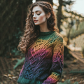 Classic Celtic Chunky Rainbow Color Round Neck Cozy Sweater artswardrobe