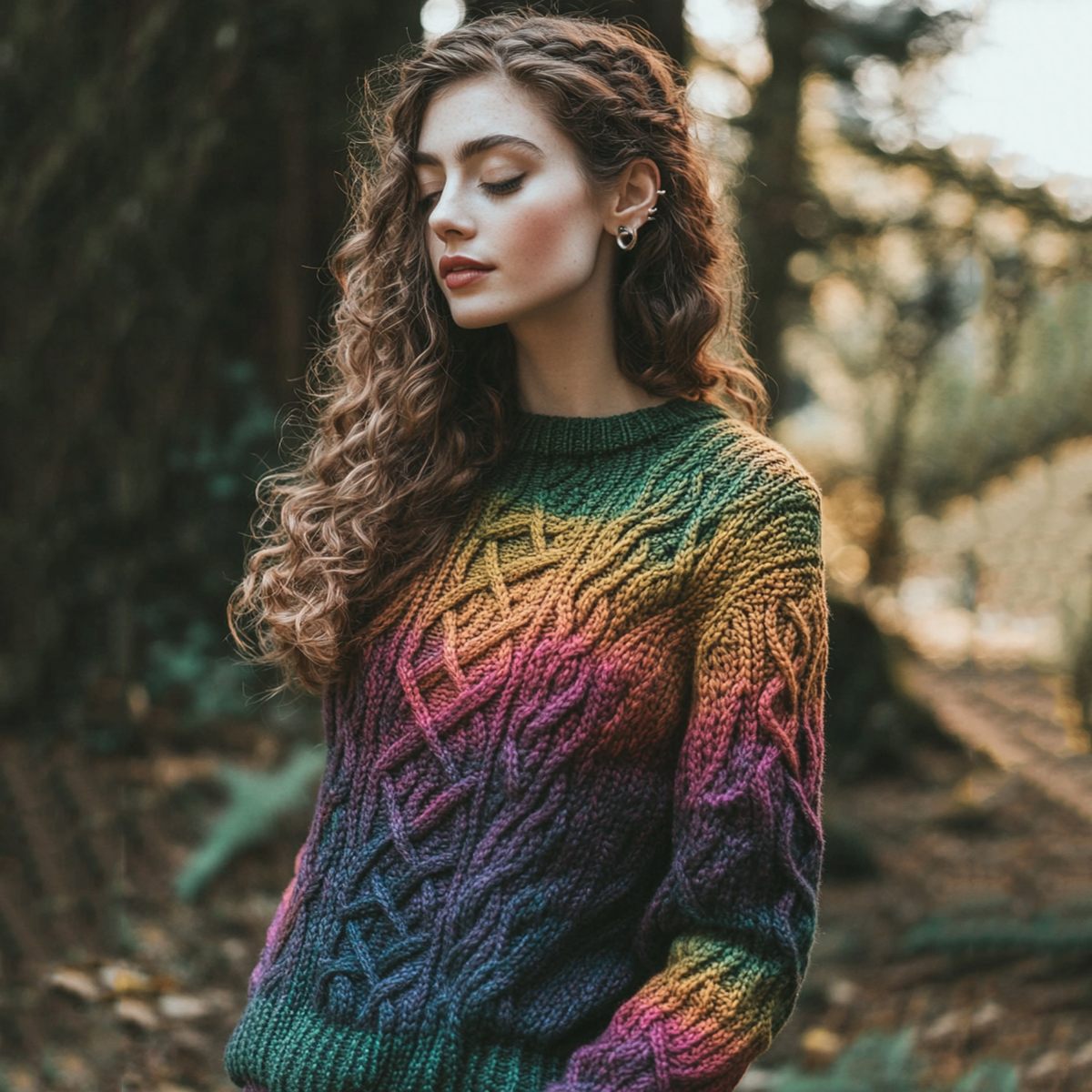 Classic Celtic Chunky Rainbow Color Round Neck Cozy Sweater artswardrobe