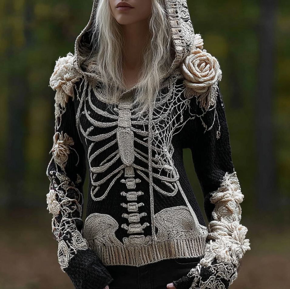Comstylish Ladies' Halloween Line Art Dark Style Knit Sweater