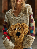 Lady Retro Cute Dog Plush Comfortable Knitted Sweater. elevenforest