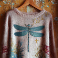 Comstylish Let It Be Dragonfly & Cross Floral Cozy Knit Sweater