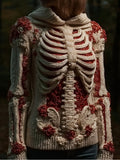 Vintage Skeleton Anatomy Art Cozy Knit Hooded Sweater artswardrobe