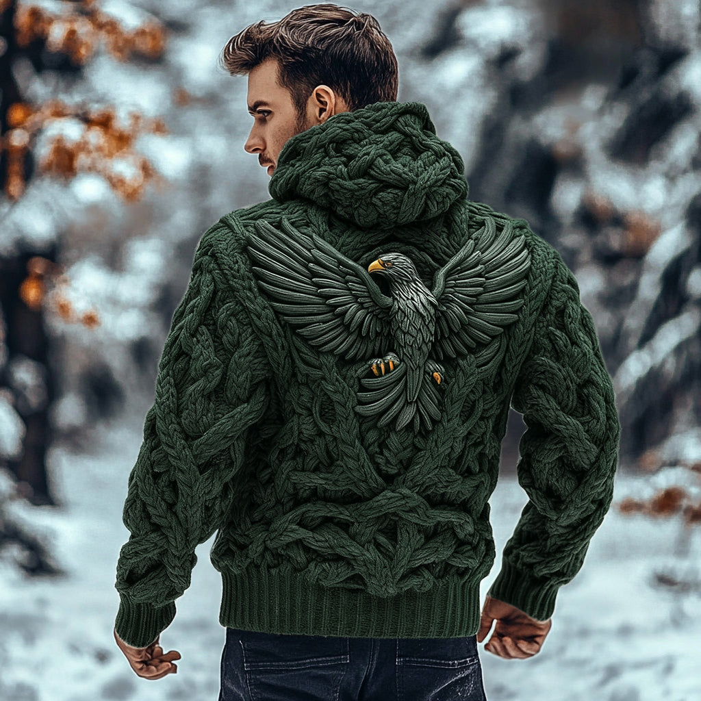 Men's Viking Tribal Eagle Celtic Chunky Knit Hooded Sweater artswardrobe
