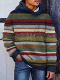 Men's Retro Colorful Striped Cozy Knit Hooded Sweater artswardrobe