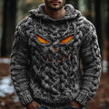 Halloween Evil Pumpkin Emoji Men's Chunky Knit Hooded Sweater artswardrobe