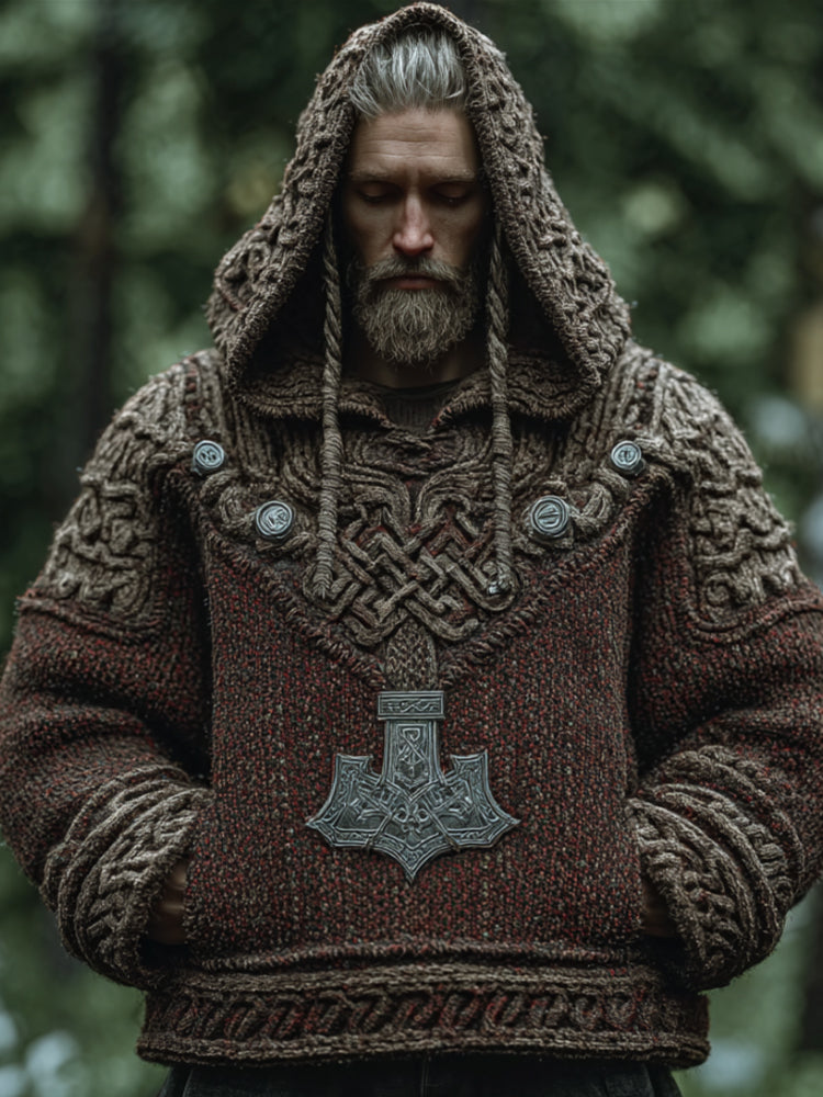 Men's Vintage Viking Celtic Knot Splicing Long-sleeved Hooded Sweater artswardrobe
