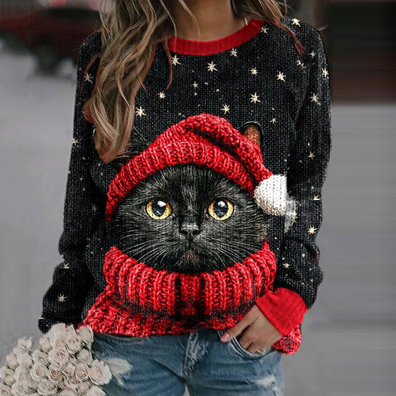 Women's Vintage Cat Christmas Knitted Sweater elevenforest