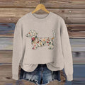Vintage Classic Dachshund In Floral Art Inspired Embroidered Cozy Knit Sweater elevenforest