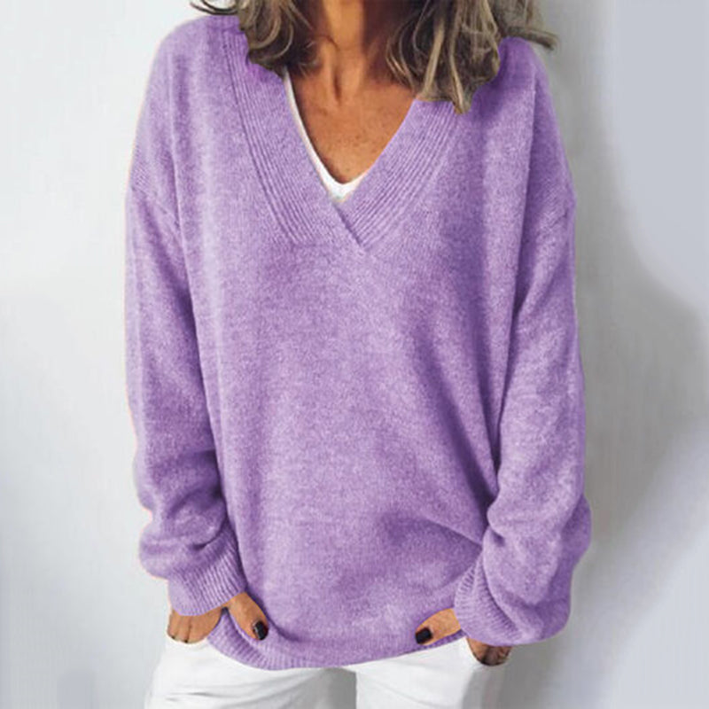 Women's V-Neck Pullover Knitted Sweater elevenforest