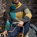 Men's Vingate Color Block Stitching Jacquard Turtleneck Sweater artswardrobe