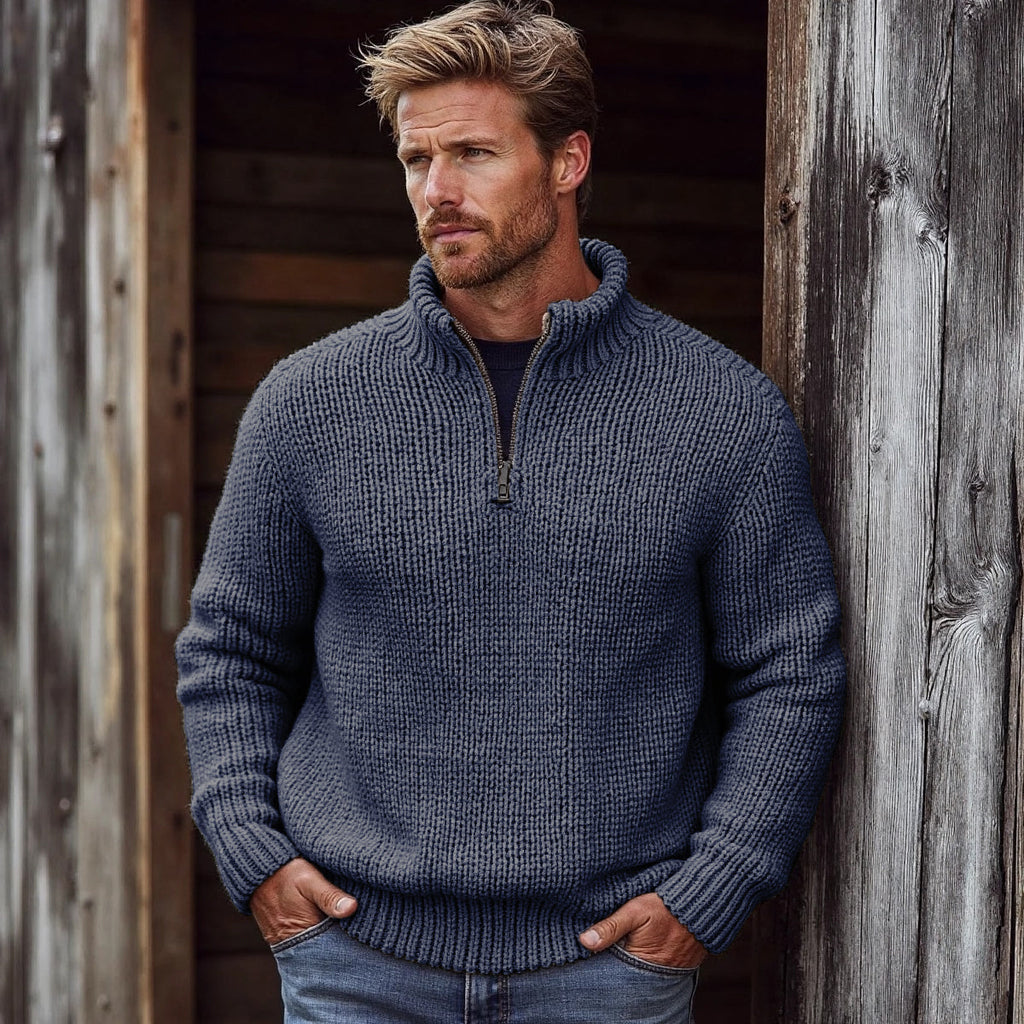 Men's Retro Solid Color Half Zip Collar Sweater artswardrobe