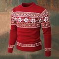 Comstylish Men's Vintage Christmas Snowflake Pattern Art Printed Knitted Warm Crew Neck Sweater