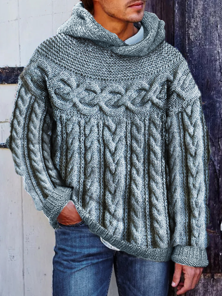 Men's Retro Celtic Jacquard Cozy Hooded Sweater elevenforest