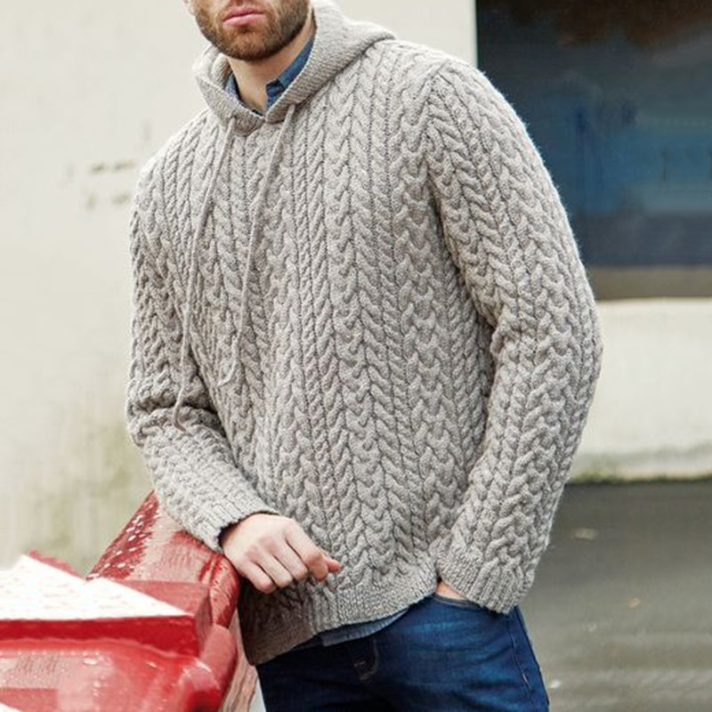 Men'S Vintage Knitted Jacquard Hooded Sweater artswardrobe
