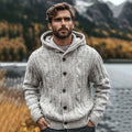 Men's Knitted Chunky Design Hooded Button Sweater artswardrobe