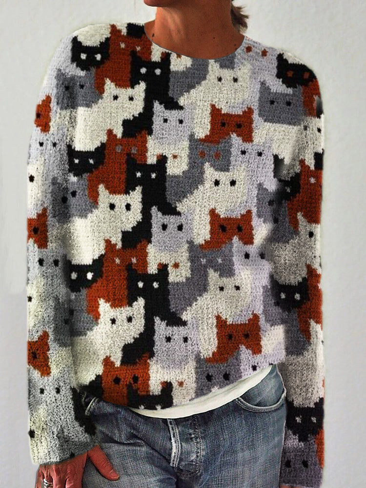 Colorful Cats Knit Art Cozy Sweater elevenforest