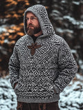 Men's Viking Inspired Celtic Jacquard Cozy Hooded Sweater artswardrobe