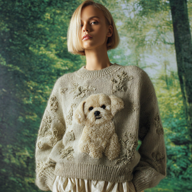 Women's Vintage Mohair Dog Embroidered Sweater artswardrobe
