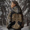 Comstylish Viking Style Gilded Tree Of Life Celtic Knot Knitted Dark Hoodie Sweater