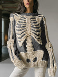 Comstylish Women's Vintage Halloween Skull Embroidered Sweater