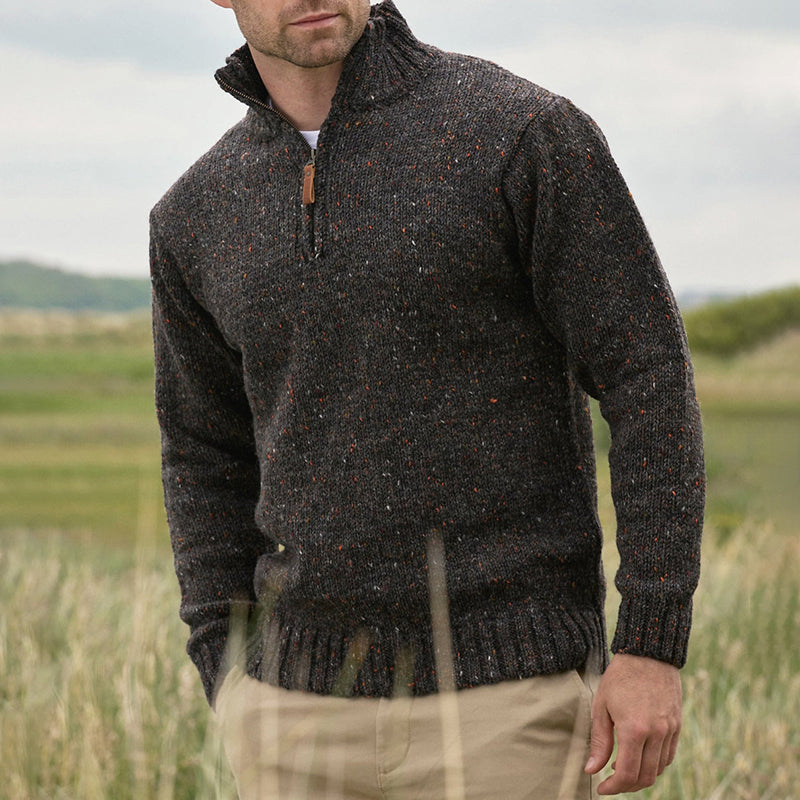 Men'S Vintage Knit Zip Neck Turtleneck Sweater artswardrobe