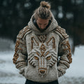Men's Vintage Viking Wolf Art Knit Hooded Sweater artswardrobe