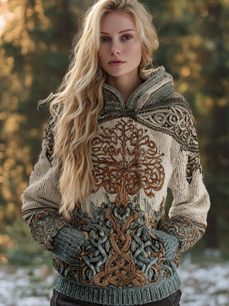 Comstylish Women's Viking-style Winter Warm Hooded Knitted Sweater