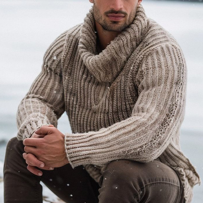 Men's Vintage Jacquard Chunky Knit Warm Turtleneck Sweater elevenforest